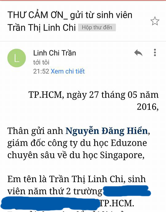 chi12 - Thư cảm ơn từ sinh viên Trần Thị Linh Chi