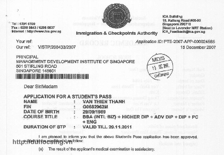 van thien thanh mdis - Chúc mừng em Văn Thiên Thanh đã đạt visa du học Singapore