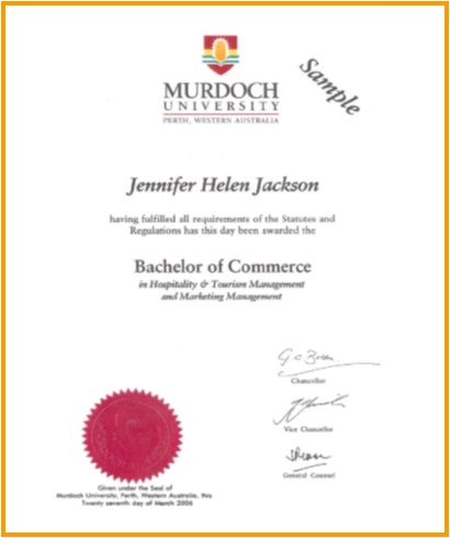 Mẫu bằng Đại học bạn nhận được do trường Đại học Murdoch cấp khi học tại trường Kaplan Singapore. Trên bằng không hề ghi bất kỳ thông tin nào học tại Kaplan Singapore